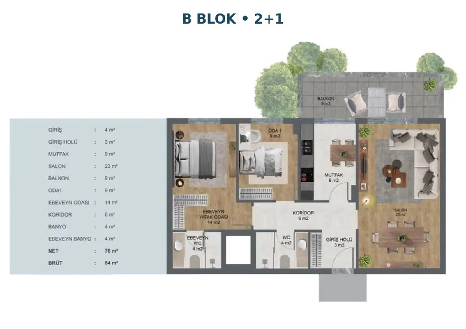 B Blok 2+1 Bağımsız