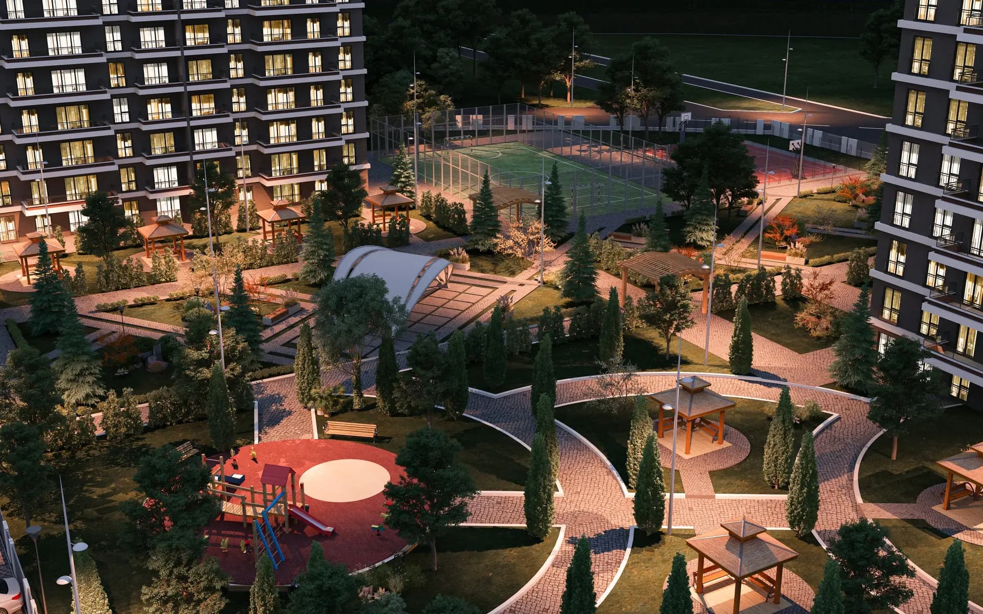 Kocalar Kavacık avlu gece çocuk parkı